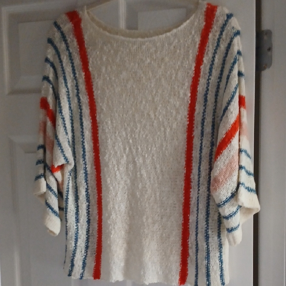 SHEIN Sweaters - SHEIN Cream Sweater with Red and Blue Stripes
